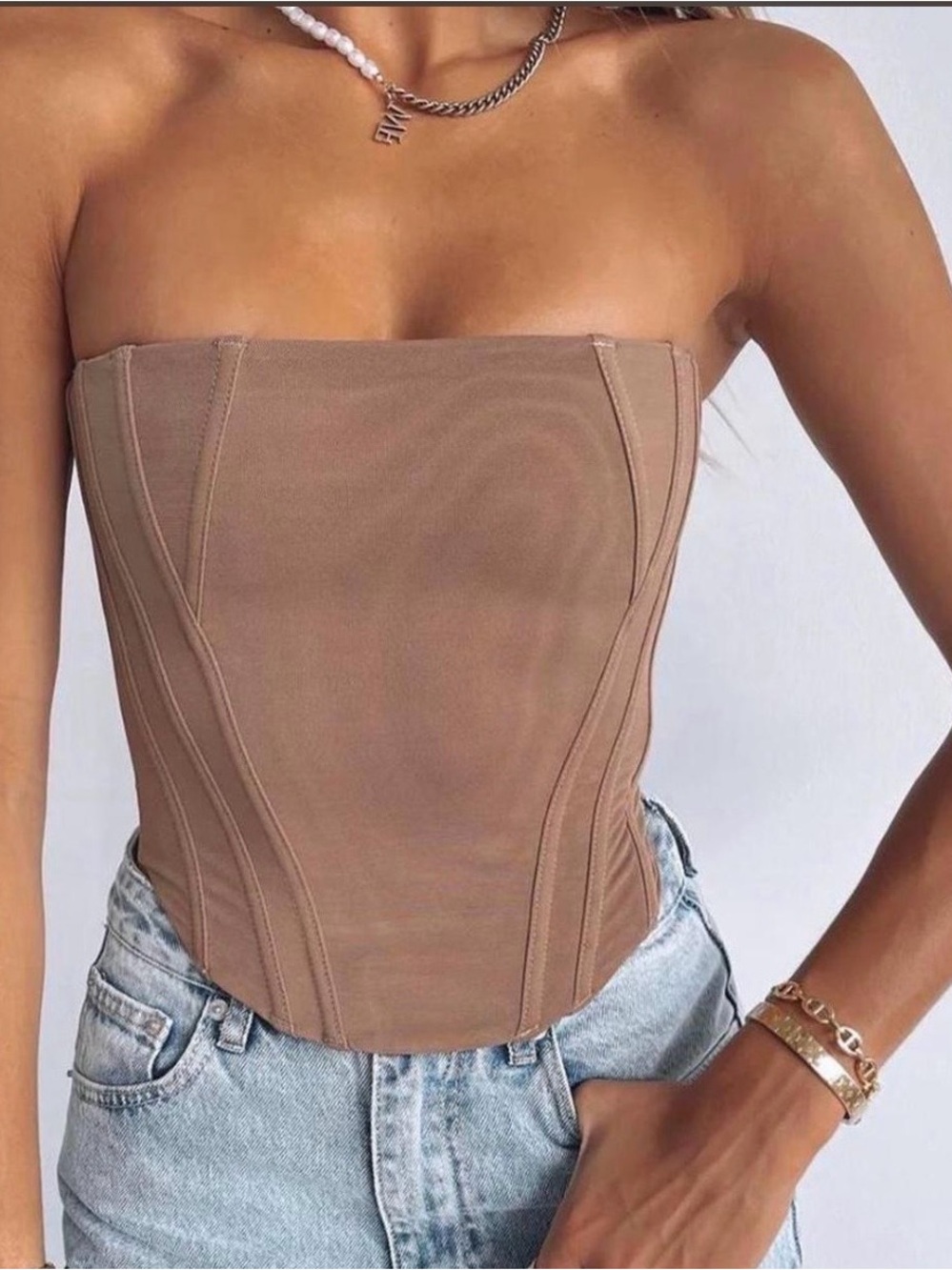 White Fox Boutique Taupe Strapless Corset Camisole